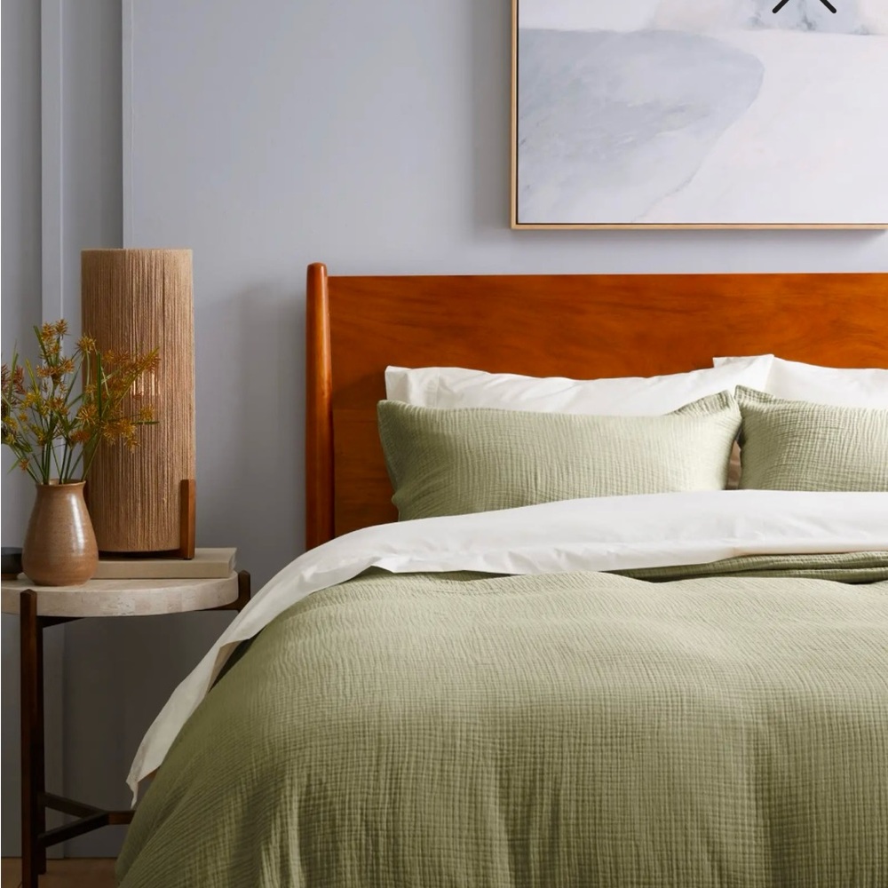 King Quince Organic Airy Gauze Duvet Cover Set with Down Alt. Comforter